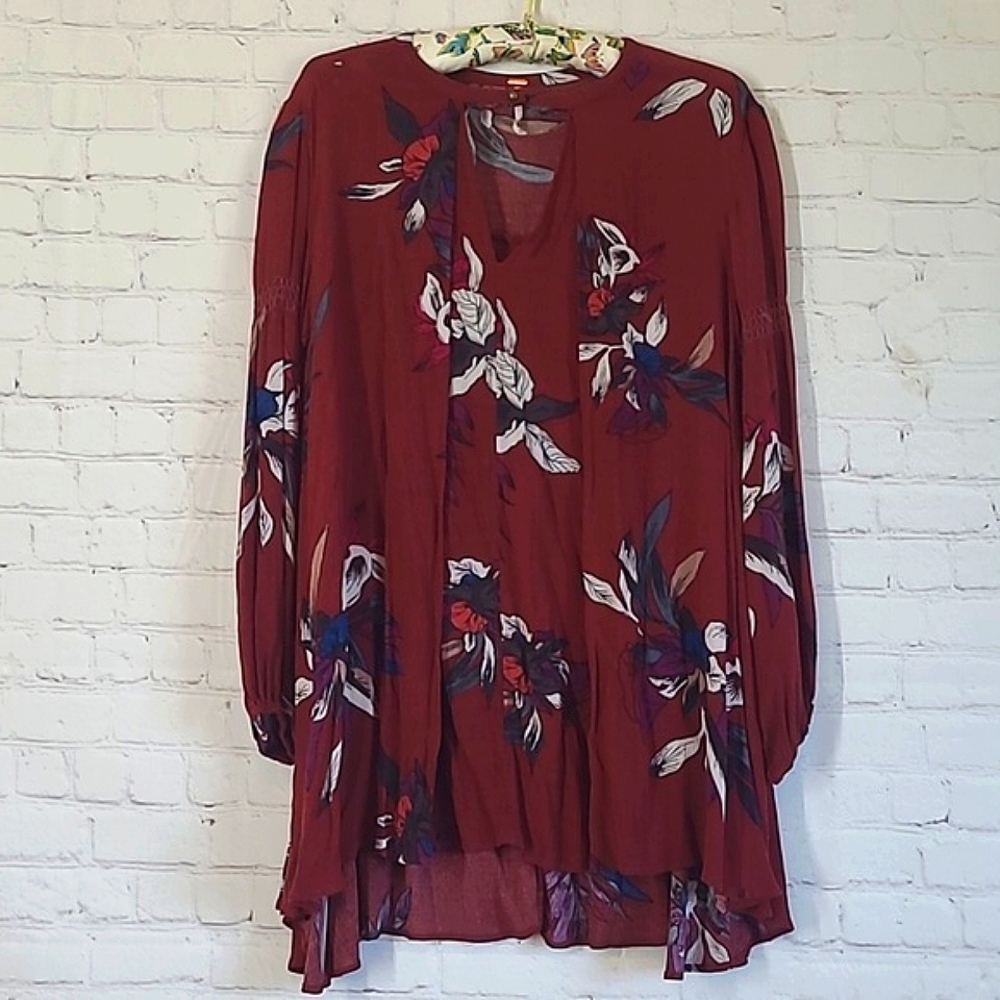 Free People Electric Orchid Tree Swing Tunic Dress Red Boho Peasant Festival XS - Picture 5 of 17